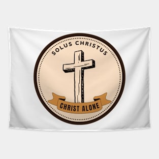 Solus Christus Christ Alone brown circle design cross Tapestry