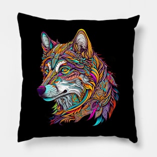 Colorful Wolf Pillow