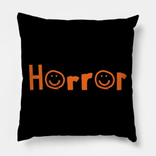 Orange Horror Typography with Smiley Face at Halloween Pillow