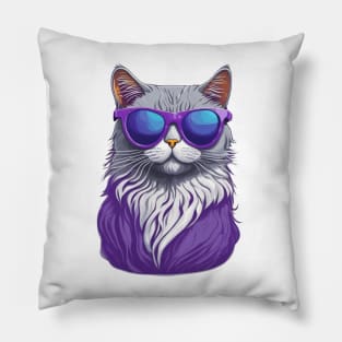 Purple cat in sunglasses Pillow