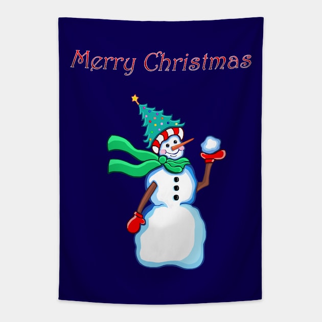 Merry Christmas Snowman Tapestry by Art by Deborah Camp
