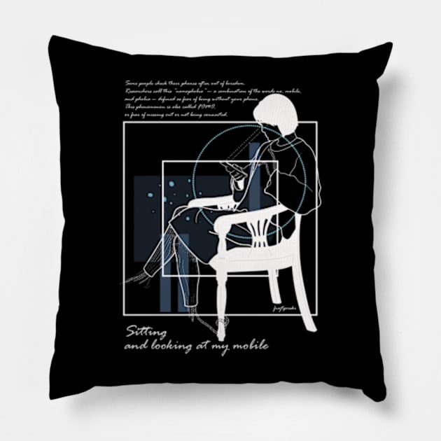 Sitting and looking at my mobile version 6 Pillow by Frajtgorski