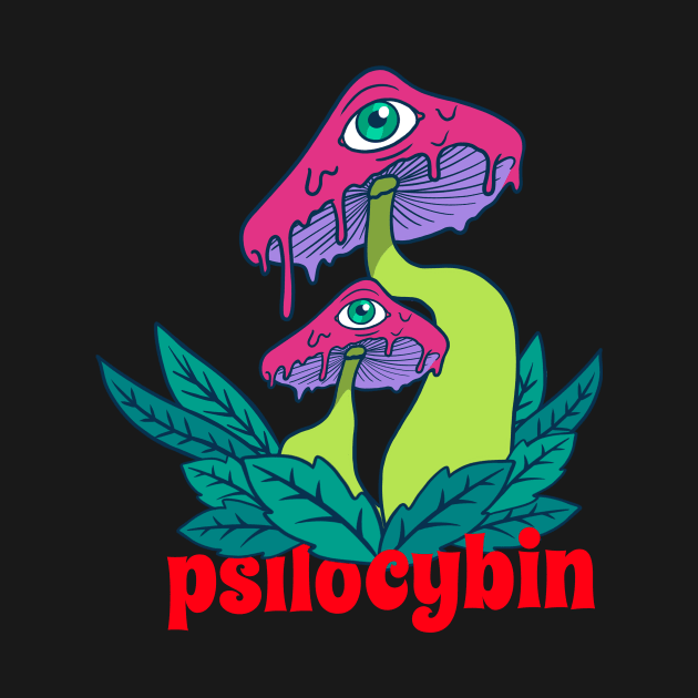 Psilocybin mushroom, Microdose mushrooms, Magic Mushrooms, hallucinogenic mushrooms, by One Eyed Cat Design