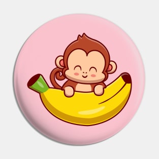 Cute Monkey Holding Banana Cartoon Pin