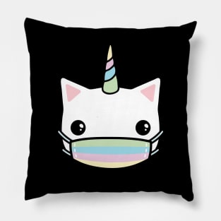 rainbow face mask cat Pillow