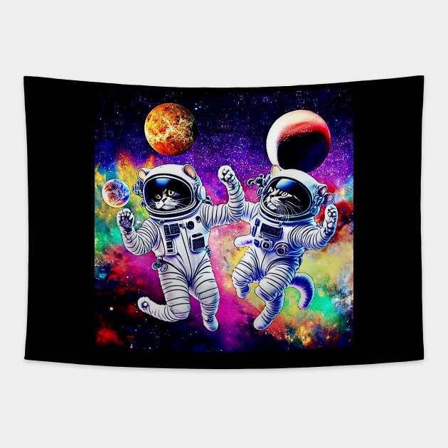 Floating Space Cats! Tapestry by Black Cat Alley