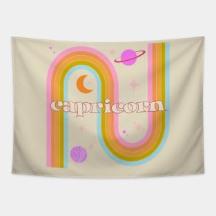 Capricorn 70s Rainbow with planets Tapestry