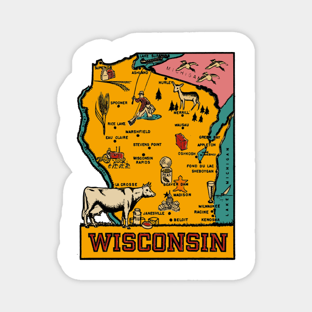 Vintage Style Wisconsin Outline Magnet by zsonn