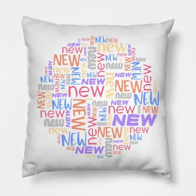 Word collage: NEW (multiple colors) Pillow by Ofeefee