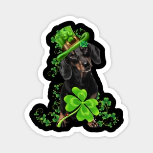 Lucky Black Dachshund Shamrock St Patrick's Day Magnet