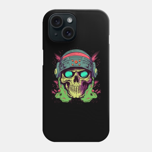 Cyberpunk Sci-Fi Skull with Helmet Phone Case by TOKEBI