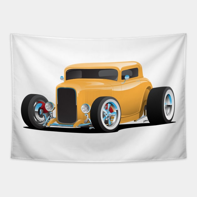 Classic American Yellow 32 Hotrod Car Illustration Tapestry by hobrath