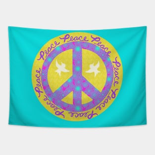 Peace Yellow Pink Purple Turquoise with Doves Tapestry