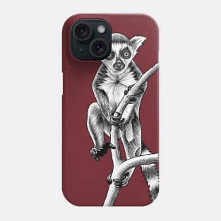 Baby ring-tailed lemur - ink illustration Phone Case