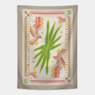 Sansevieria Trifasciata Snake Plant Illustration with Playing Card Design for Plant Mom Plant Daddy Tapestry