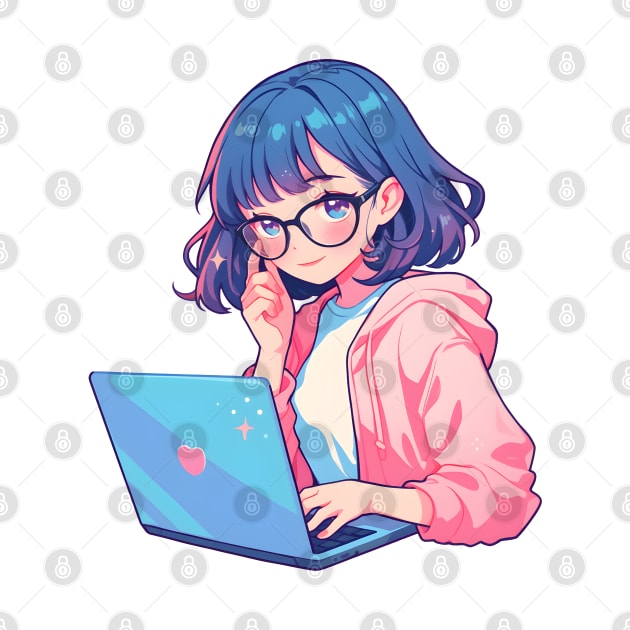 Cartoon girl with laptop by AestheticsArt81