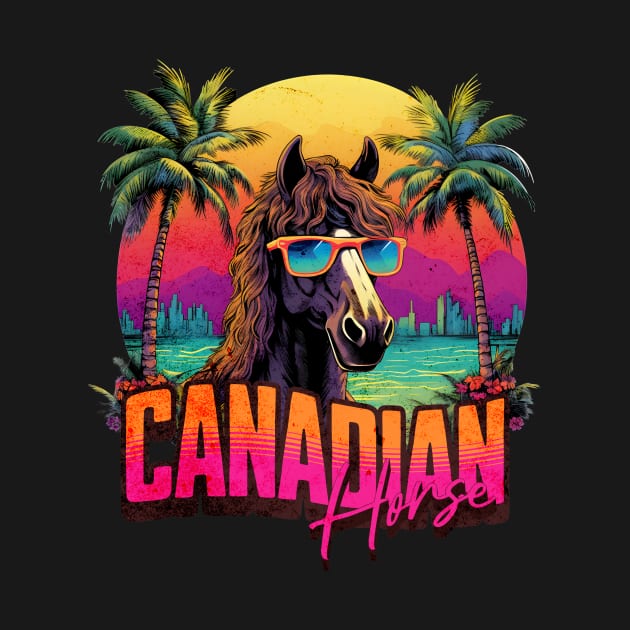 Retro Wave Brown Canadian Horse Good Vibes by Miami Neon Designs