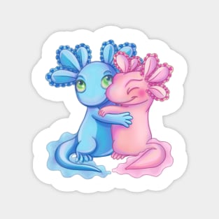 Kawaii Axolotl Love Birds Pink and Blue Magnet