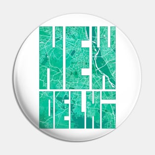 New Delhi, India, City Map Typography - Watercolor Pin