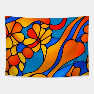 Vibrant Summer Flower  - Stained Glass Abstract Pattern Tapestry
