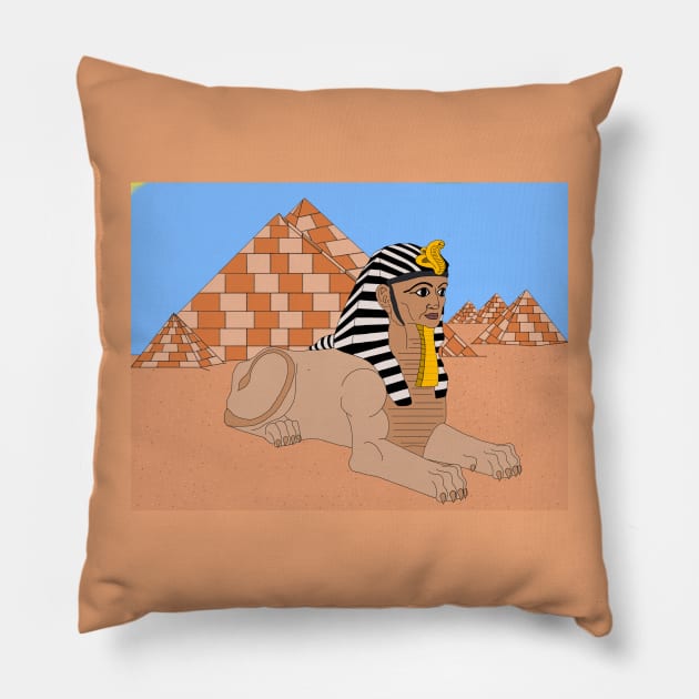 Egyptian sphinx & Pyramids Pillow by Orchid's Art