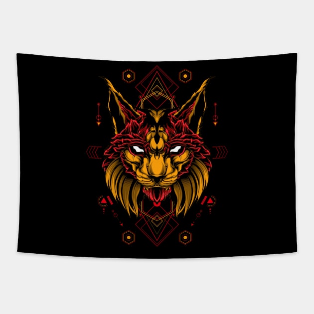 Demon Big Cat Red Tapestry by T-Shirt Kingdom by Elitenando.store