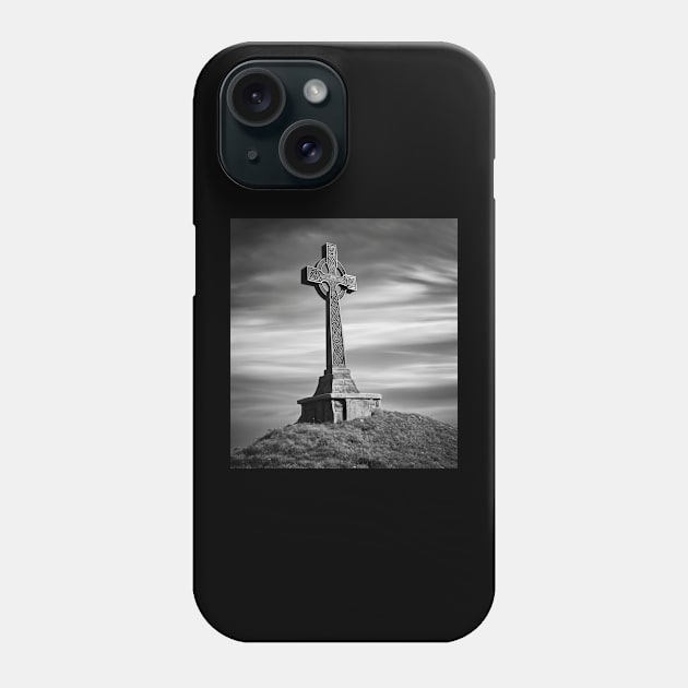 Celtic Cross on a Hill under a Cloudy, stormy sky in Black and Gray. Phone Case by DesignsbyZazz