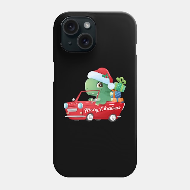 Cute Christmas T Rex Dinosaur In A Car Filled With Gifts Phone Case by P-ashion Tee