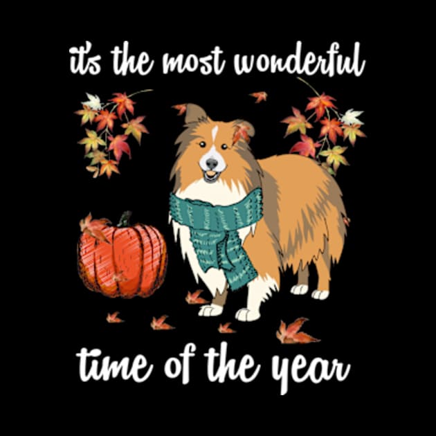 Sheltie Dog Autumn Fall Most Wonderful Time Maple Gift by AstridLdenOs