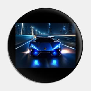 Hot blue sports car at night Pin