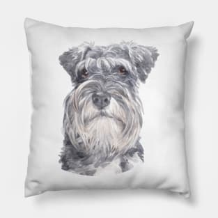 Beautiful Miniature Schnauzer Watercolor Art Pillow