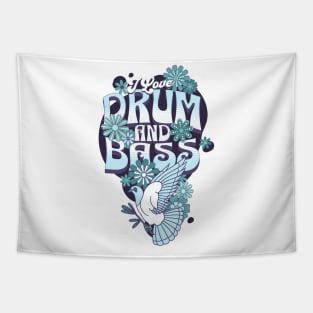 DRUM AND BASS - I Love Retro Bird (blue/eggplant) Tapestry