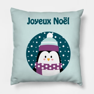 Joyeux Noel - Merry Christmas penguin wishes (French) Pillow