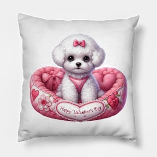 Valentine Bichon Frise Dog in Bed Pillow