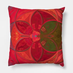 Mosaic Kaleidoscope Flower Red and Green Pillow