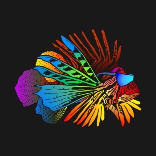 Colorful Rainbow Lionfish Exotic Fish Outline Silhouette T-Shirt