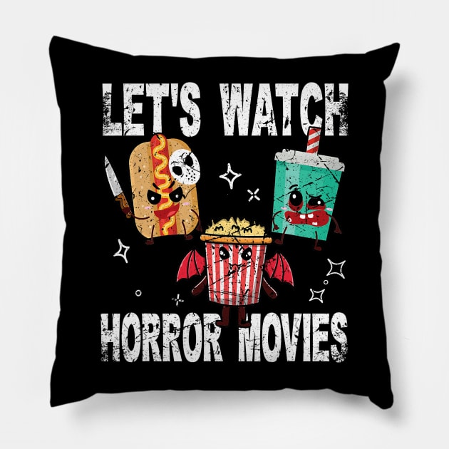 Retro Lets Watch Horror Movies Cute Halloween Costume Pillow by everetto