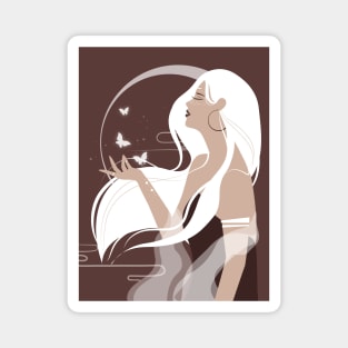 Celestial art, Moon art, Celestial butterfly print, Halloween, Witch art, Woman with long white hair, Aesthetic art Magnet