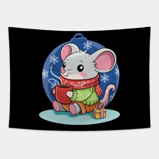 Cute Christmas Mouse With Hot Cocoa Tapestry