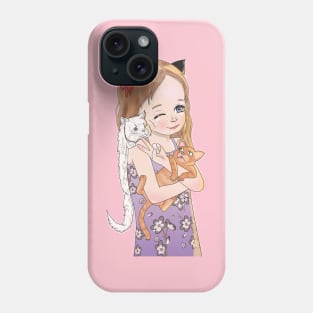 Cute Girl Playing With cats Phone Case