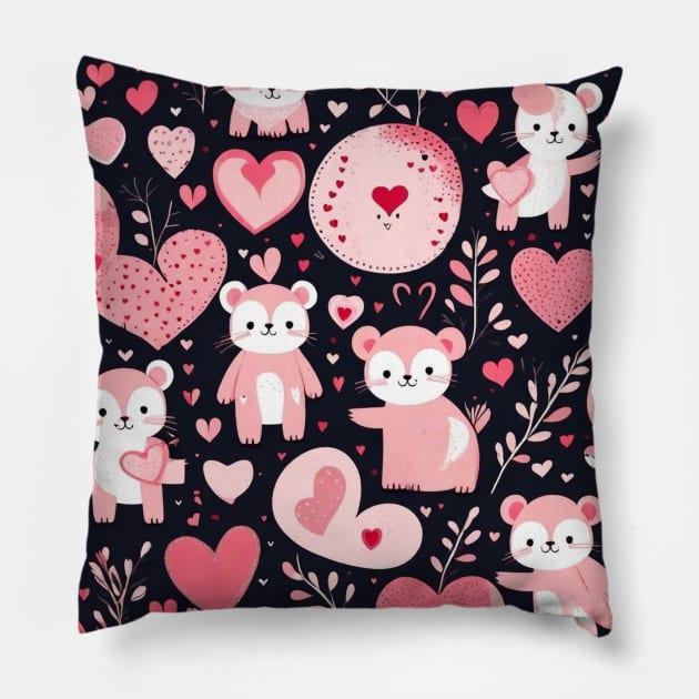 valentines day gift ideas, pink hearts pink animals gift ideas Pillow by WeLoveAnimals