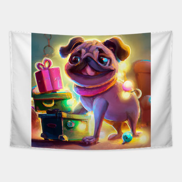 Cute Pug Drawing Tapestry by Play Zoo