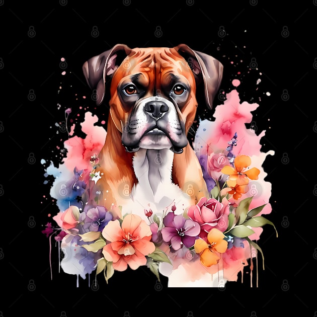 A boxer dog decorated with beautiful watercolor flowers by CreativeSparkzz