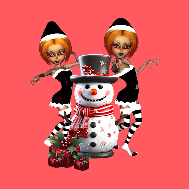 Cute dark christmas elf with snowman. by Nicky2342