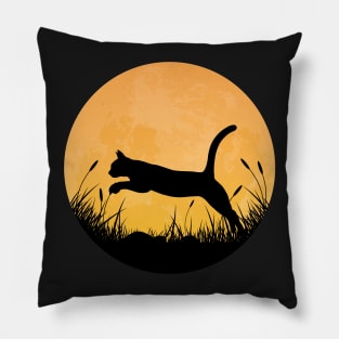 Funny Jumping Cat Silhouette with Full Moon Pillow