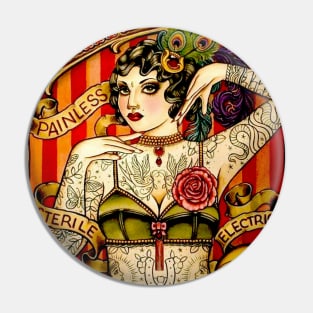 Tattooed Lady Vintage Art Print Pin