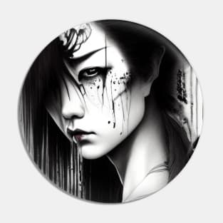 Gothic Girl Ink Art Pin