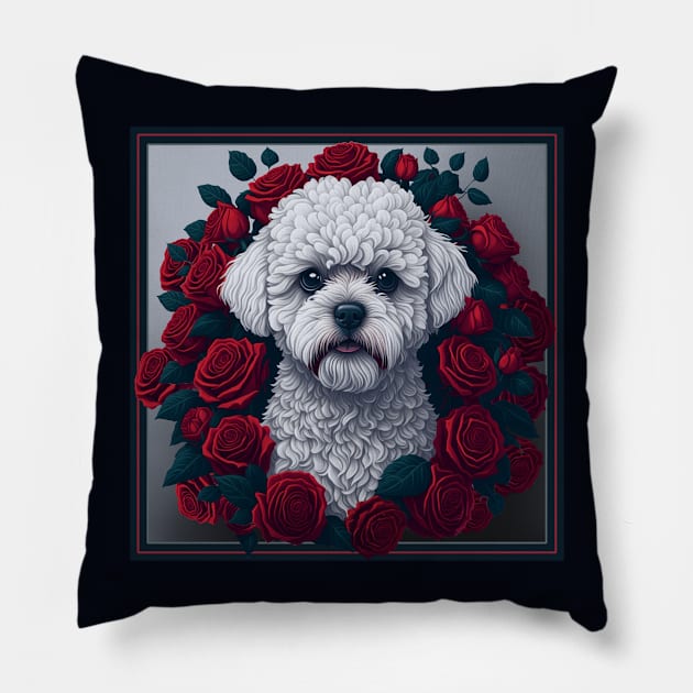 Maltipoo red roses 2 Pillow by xlhombat