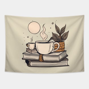 coffee and books and  moon Tapestry