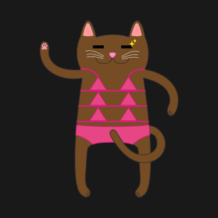 Brown Cat Wearing a Pink Bikini Swimsuit T-Shirt